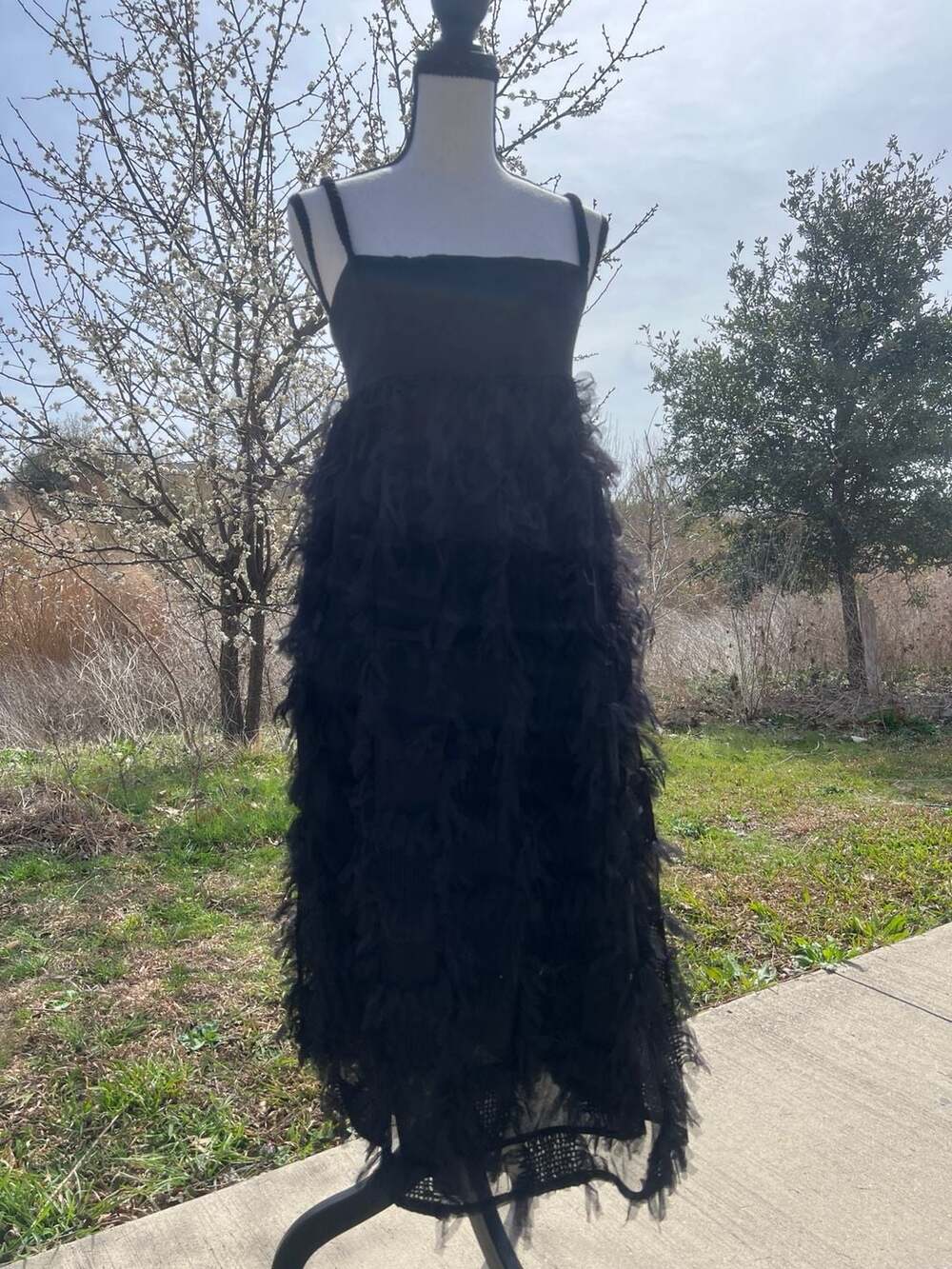 Baum und Pferdgarten Acalya Tulle Fringe Midi Dress in Black